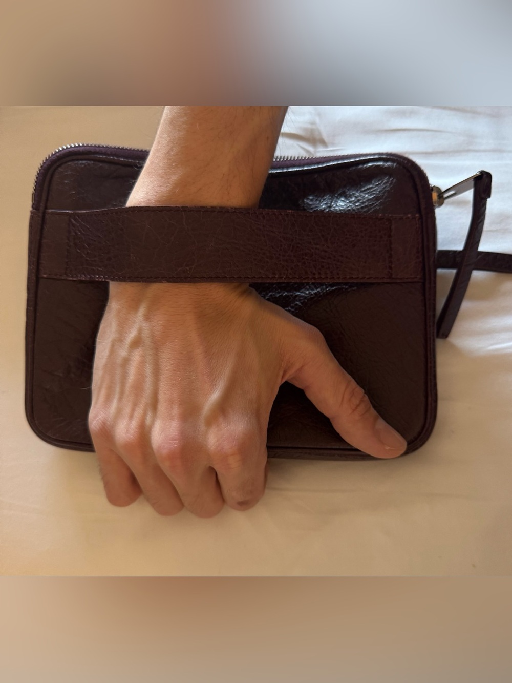 Balenciaga Men's iPad / Tablet Zip Pouch Charbon brown Agneau Lambskin Leather - Picture 9 of 9